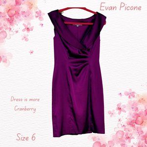 Evan Picone SZ 6 Deep Cranberry Purple Cocktail off-the-shoulder Ruched Dress